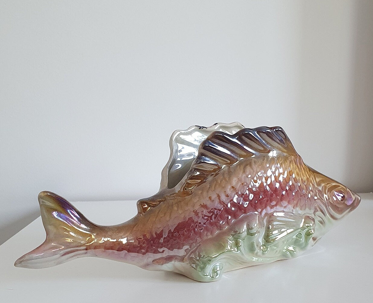 H. Bequet Belgium Quaregnon Lustreware Pottery Fish, Model 705