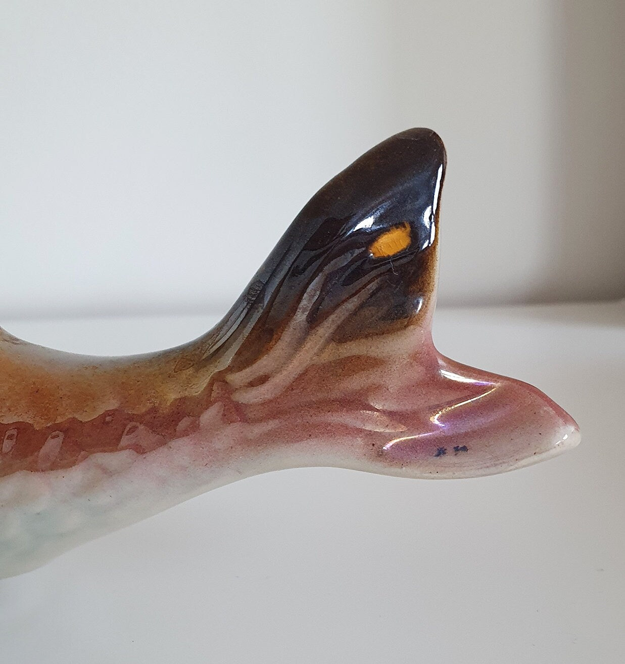 H. Bequet Belgium Quaregnon Lustreware Pottery Fish, Model 705