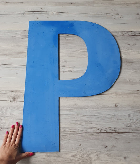 Massive Vintage Salvaged Metal "P" Letter, Retro Industrial Shop Sign Letter
