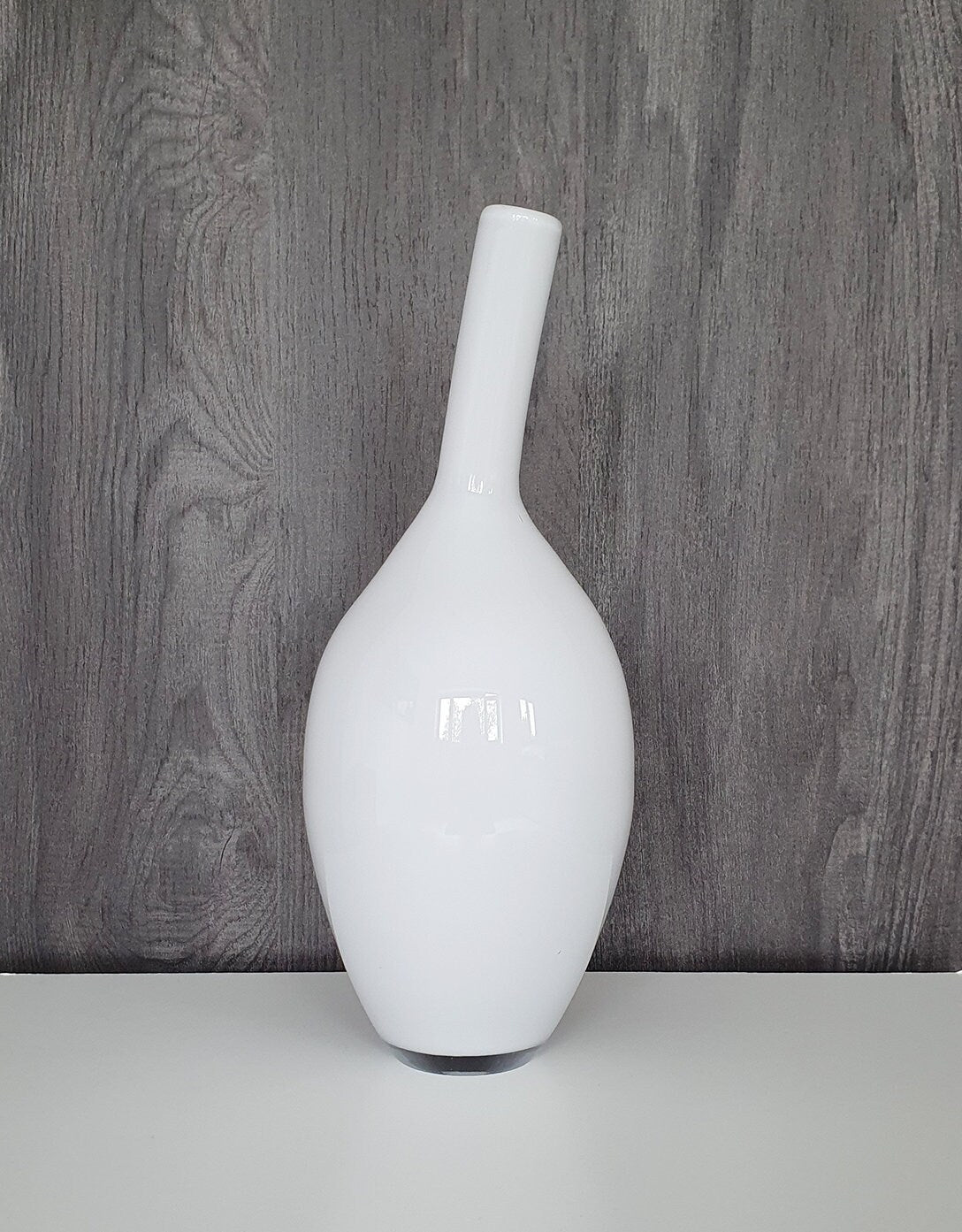 Vintage White Hand Blown Glass Vase