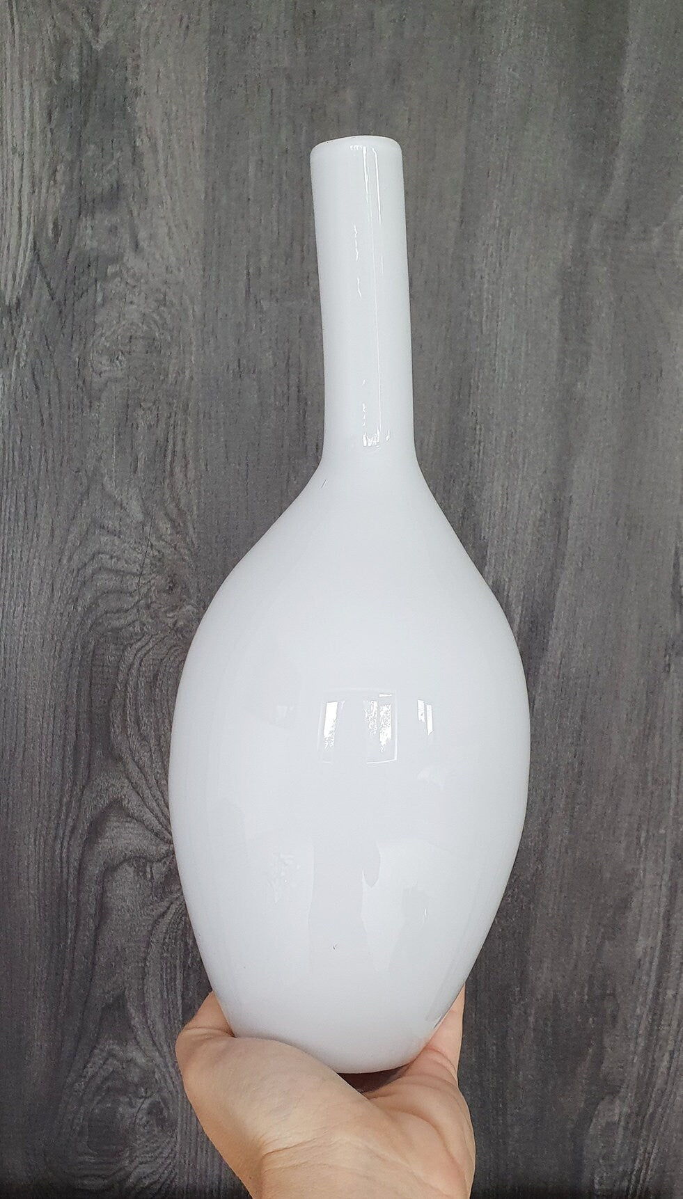 Vintage White Hand Blown Glass Vase