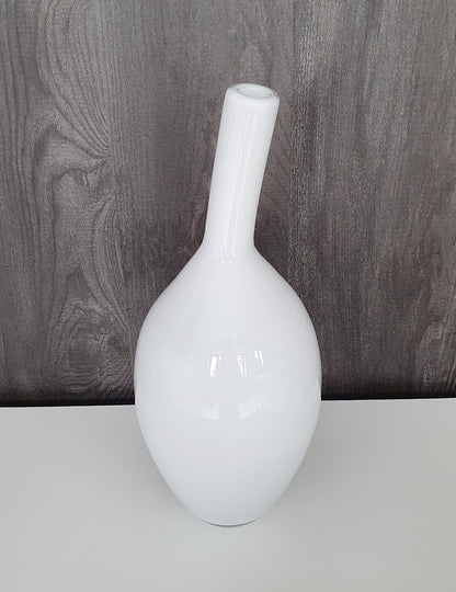 Vintage White Hand Blown Glass Vase