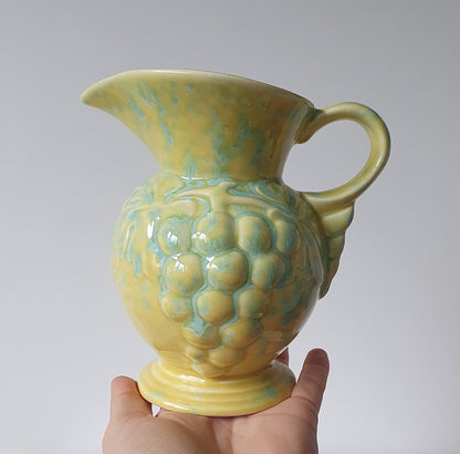 Vintage Wine Jug In Pastel Yellow Colour With Grape Design