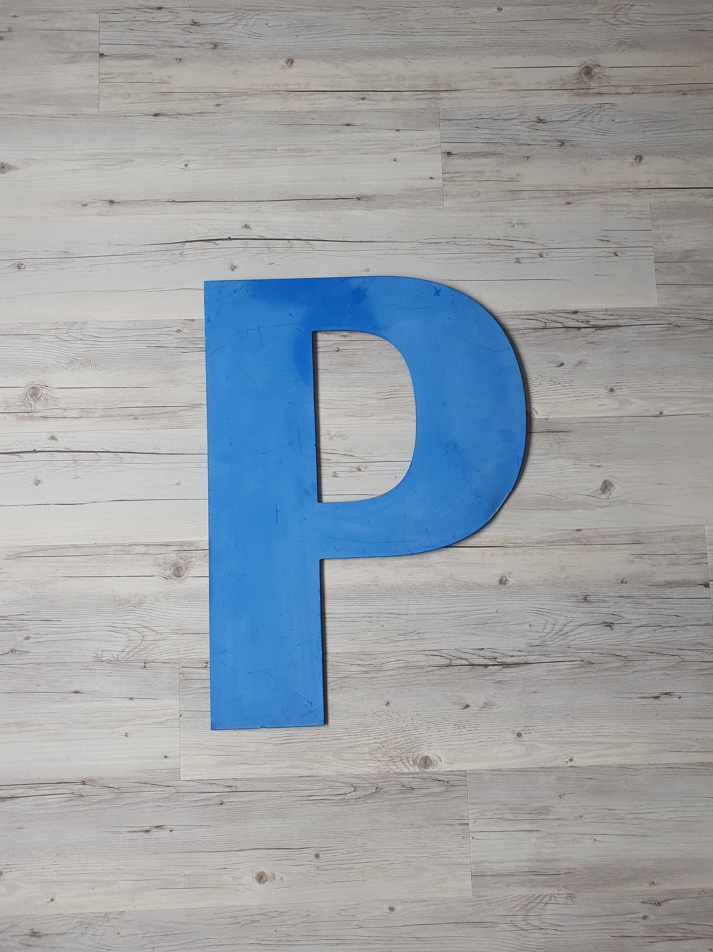 Massive Vintage Salvaged Metal "P" Letter, Retro Industrial Shop Sign Letter