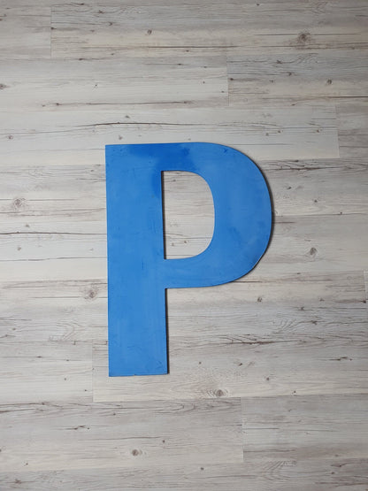 Massive Vintage Salvaged Metal "P" Letter, Retro Industrial Shop Sign Letter
