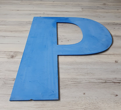 Massive Vintage Salvaged Metal "P" Letter, Retro Industrial Shop Sign Letter