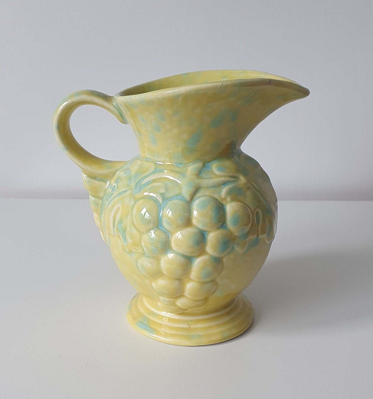 Vintage Wine Jug In Pastel Yellow Colour With Grape Design