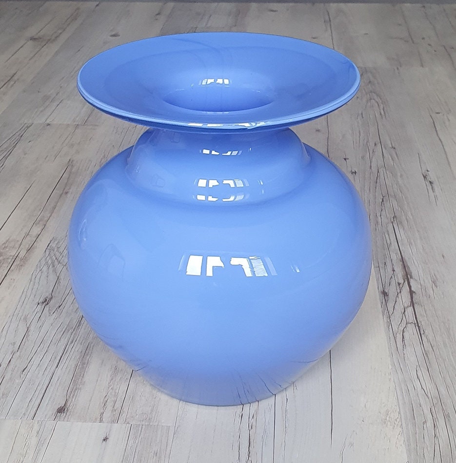 Mid-Century Large Art Cased Glass Vase In Blue