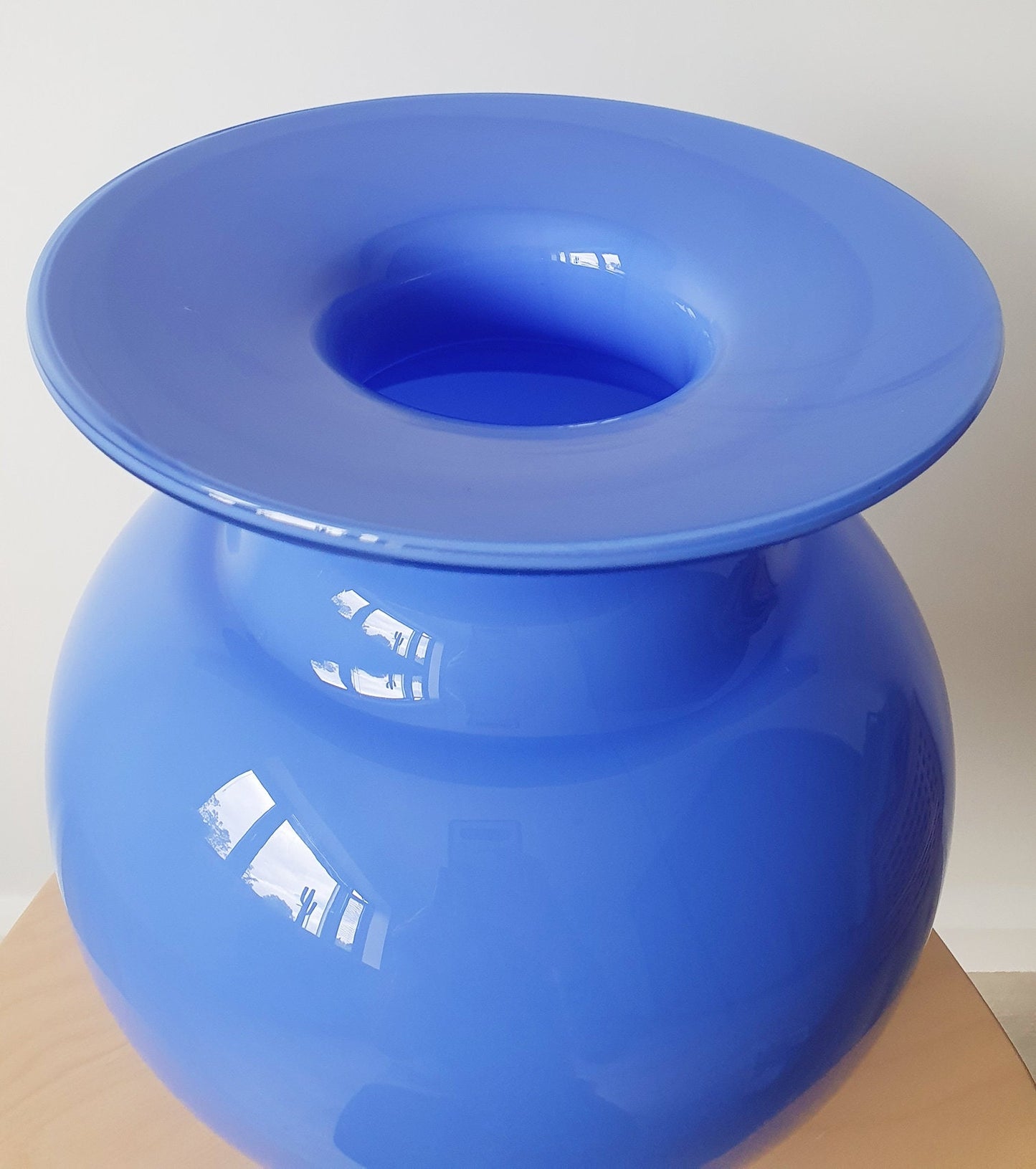 Mid-Century Large Art Cased Glass Vase In Blue