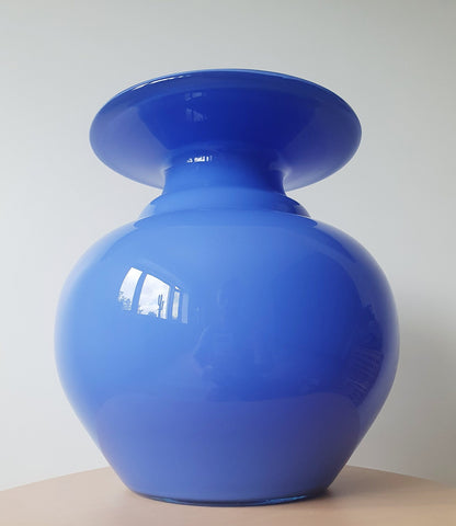 Mid-Century Large Art Cased Glass Vase In Blue