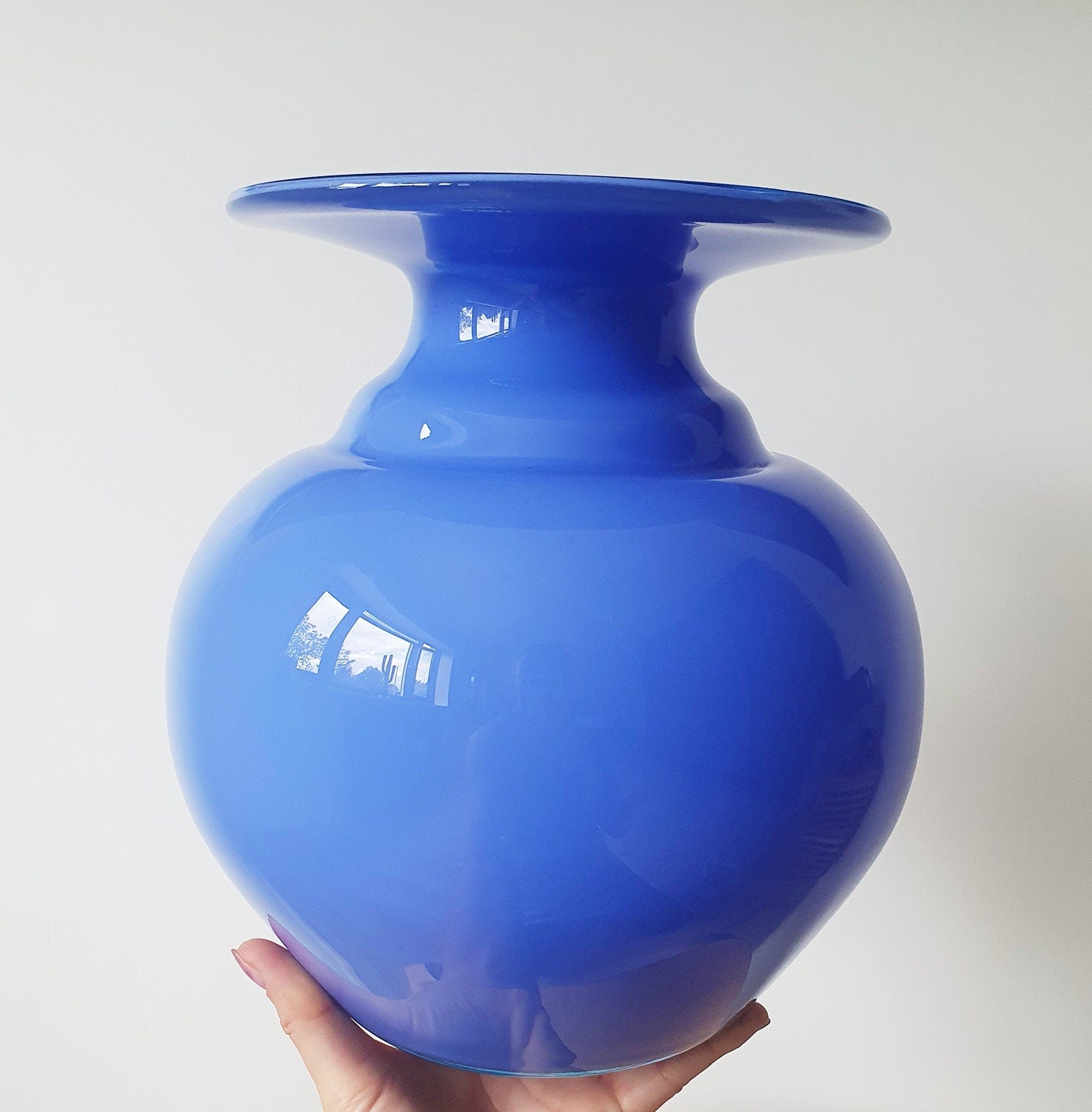 Mid-Century Large Art Cased Glass Vase In Blue