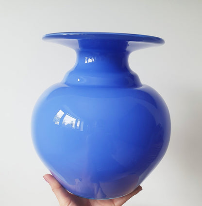 Mid-Century Large Art Cased Glass Vase In Blue