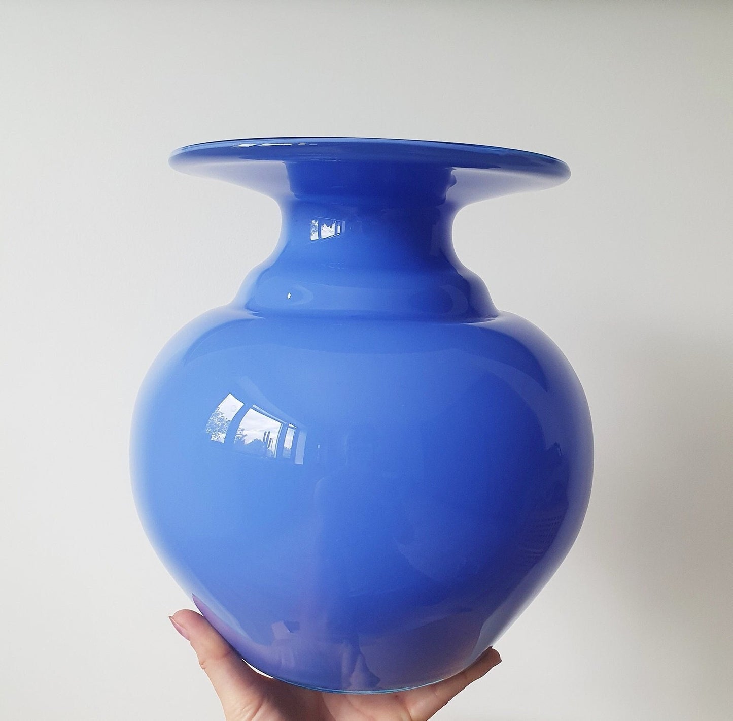 Mid-Century Large Art Cased Glass Vase In Blue