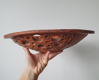 Retro Studio Pottery Large Cut Out Design Clay Bowl