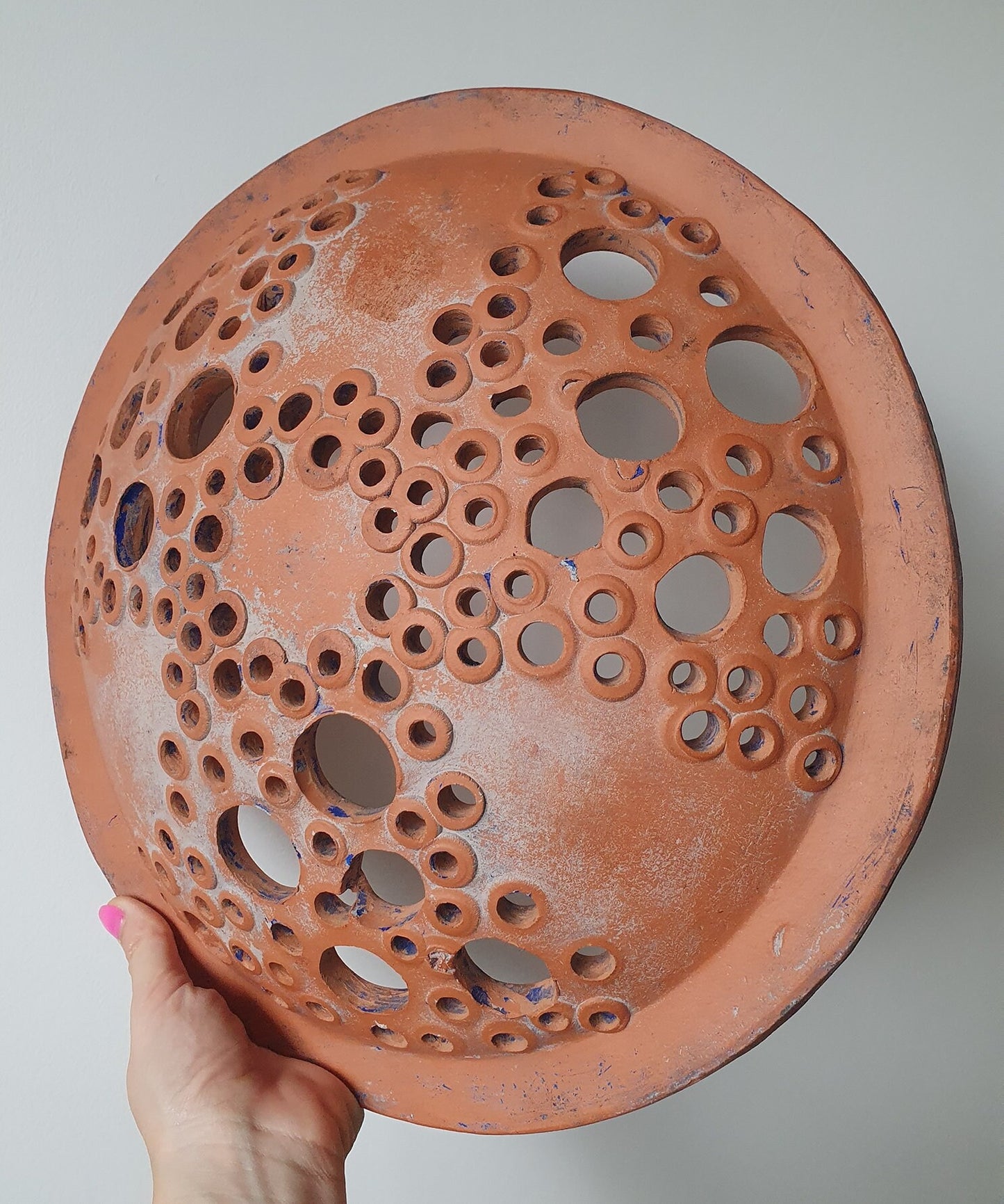 Retro Studio Pottery Large Cut Out Design Clay Bowl