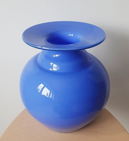 Mid-Century Large Art Cased Glass Vase In Blue