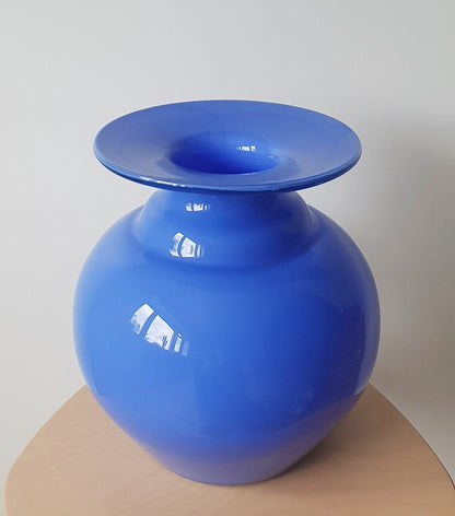 Mid-Century Large Art Cased Glass Vase In Blue