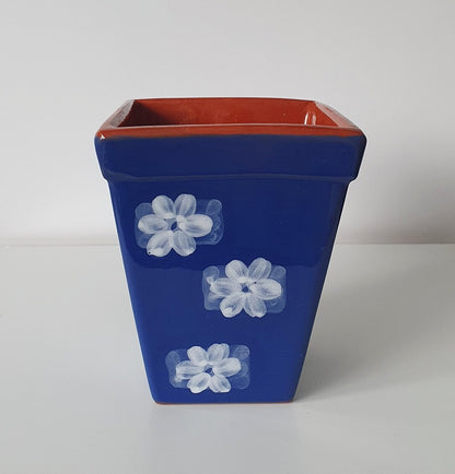 Lovely Hand Painted Square Ceramic Planter/Plant Pot In Floral Design