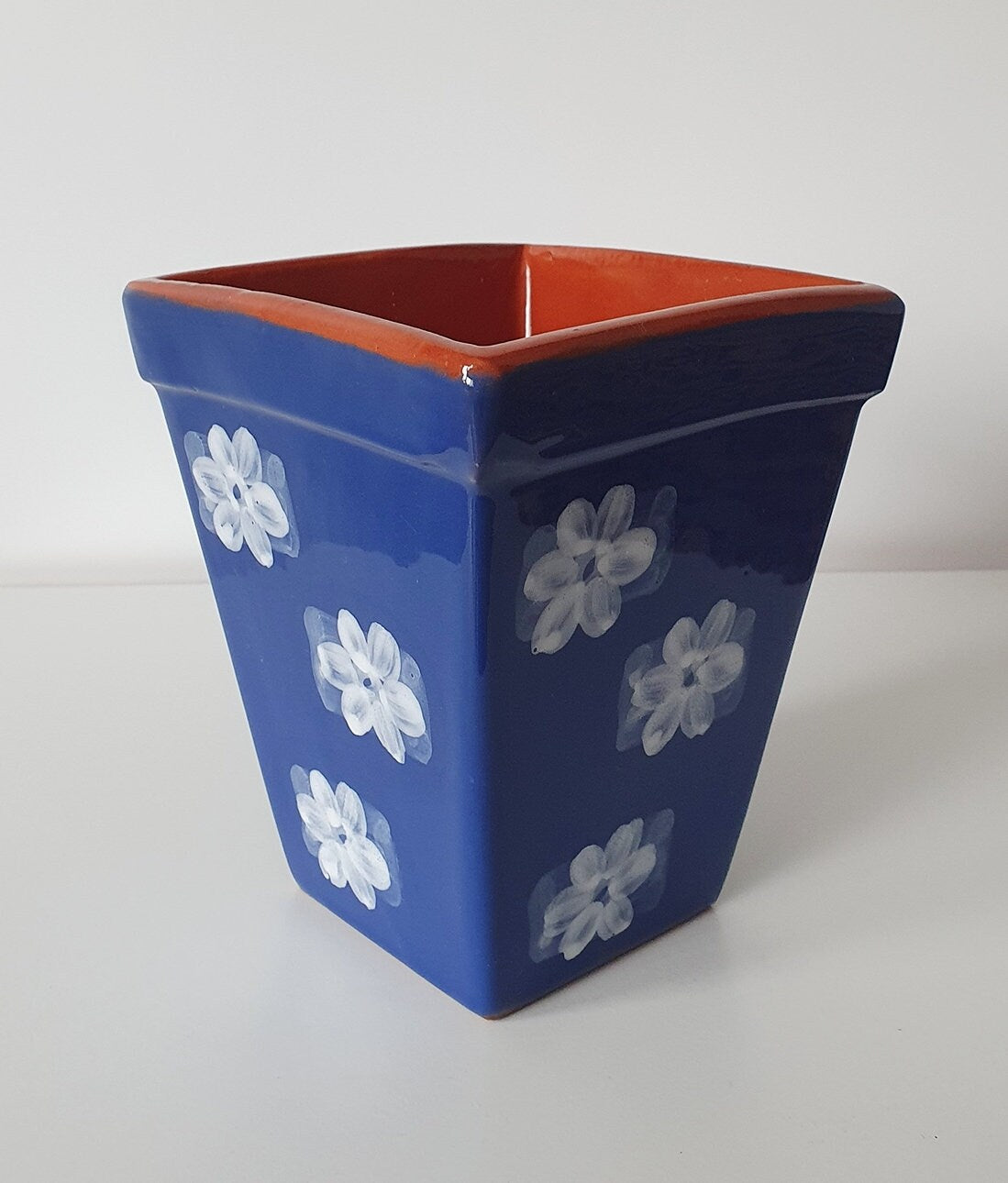 Lovely Hand Painted Square Ceramic Planter/Plant Pot In Floral Design