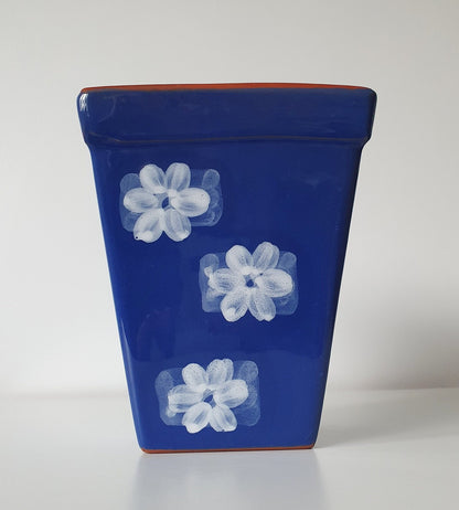 Lovely Hand Painted Square Ceramic Planter/Plant Pot In Floral Design