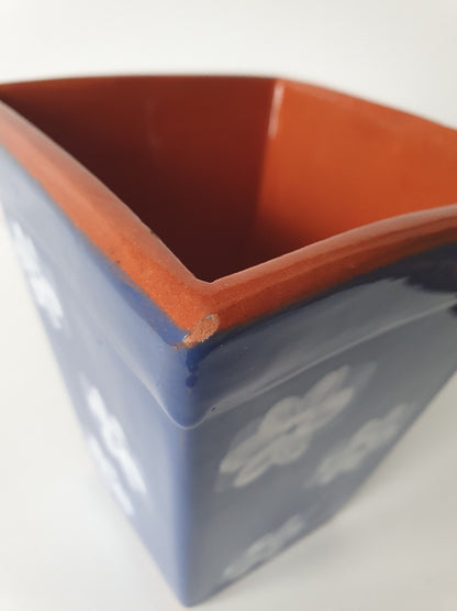 Lovely Hand Painted Square Ceramic Planter/Plant Pot In Floral Design