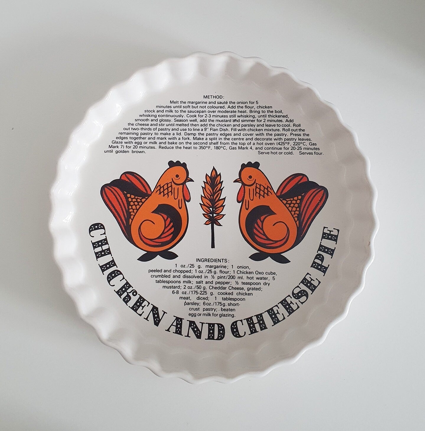 Vintage Retro "Chicken And Cheese Pie" Dish