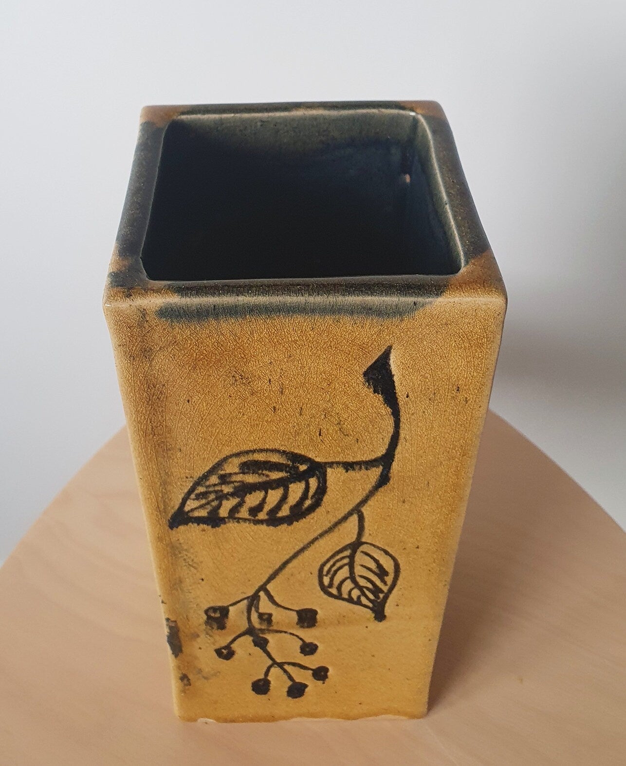 Mid-Century Modern Studio Art Pottery Square Chimney Vase