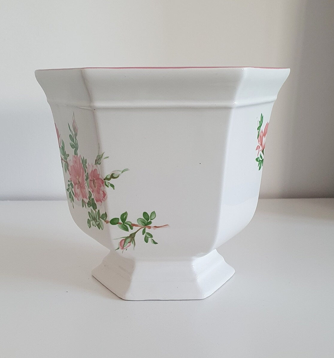 Vintage Hexagonal Footed Planter/Plant Pot In Floral Design