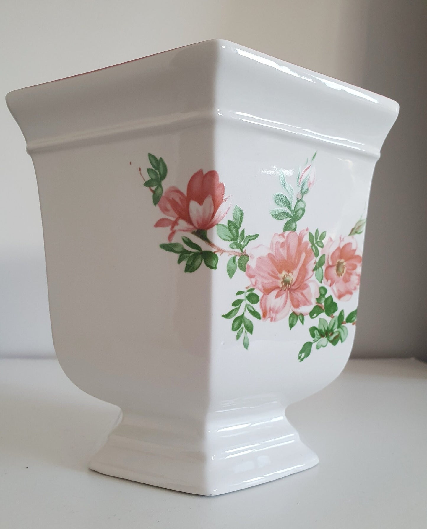 Vintage Hexagonal Footed Planter/Plant Pot In Floral Design