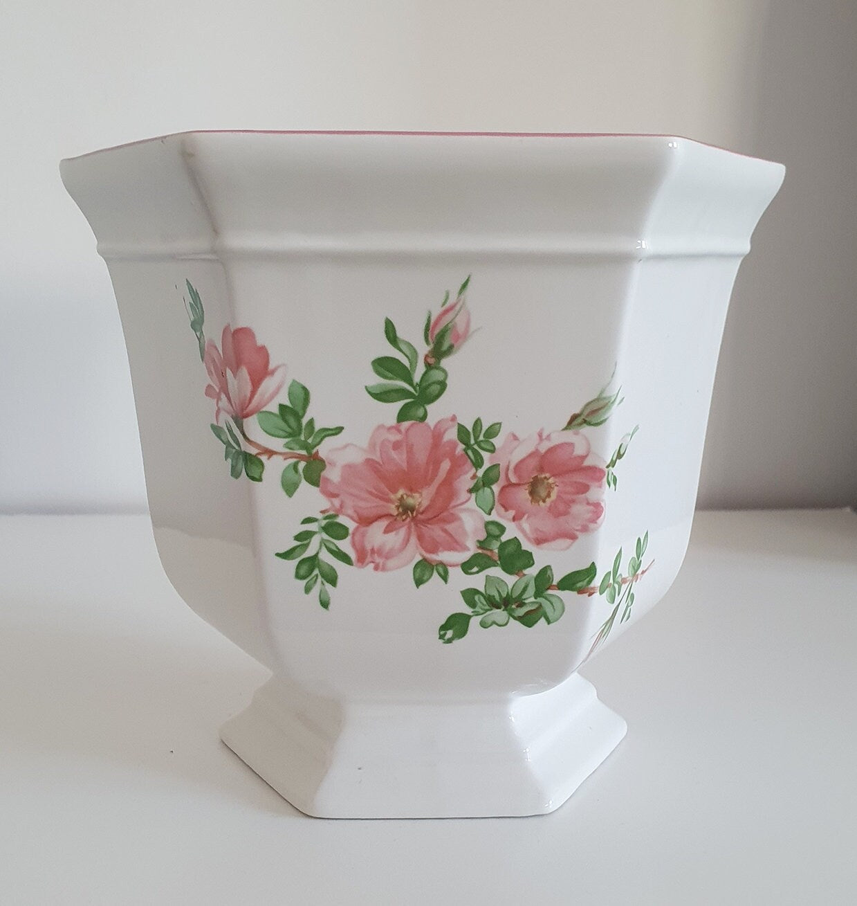 Vintage Hexagonal Footed Planter/Plant Pot In Floral Design