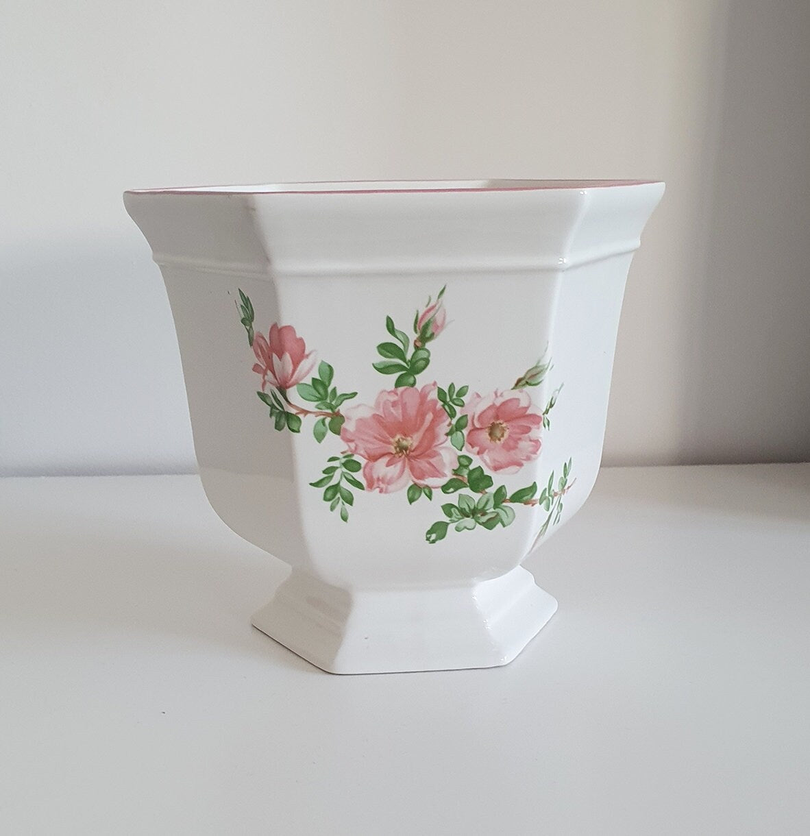 Vintage Hexagonal Footed Planter/Plant Pot In Floral Design