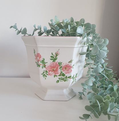 Vintage Hexagonal Footed Planter/Plant Pot In Floral Design