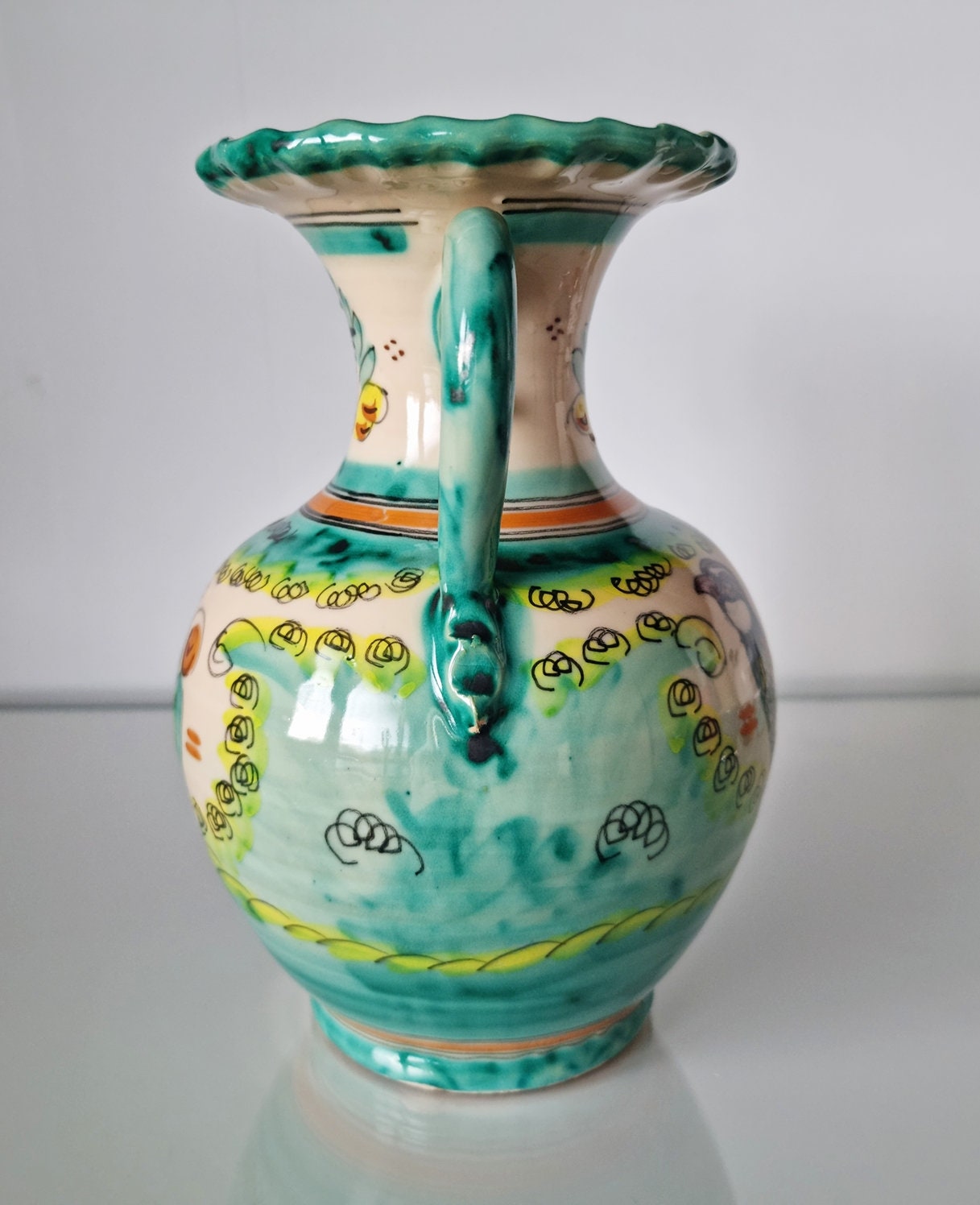 Puente Del Arzobispo Hand Painted Double Handled Pottery Vase/Jug From Spain