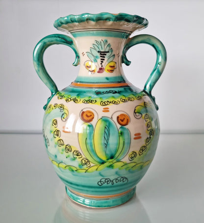 Puente Del Arzobispo Hand Painted Double Handled Pottery Vase/Jug From Spain