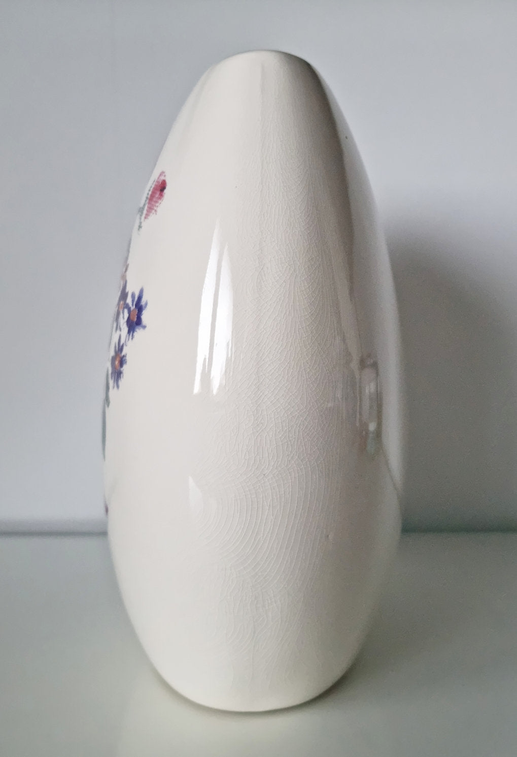 Lovely Retro Cream & Pink Floral Crackle Glaze Ceramic Vase