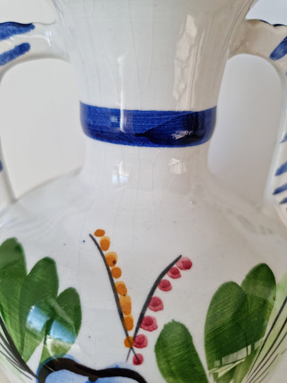 Vintage Hand-Painted Double Handled Folk Art Ceramic Jug