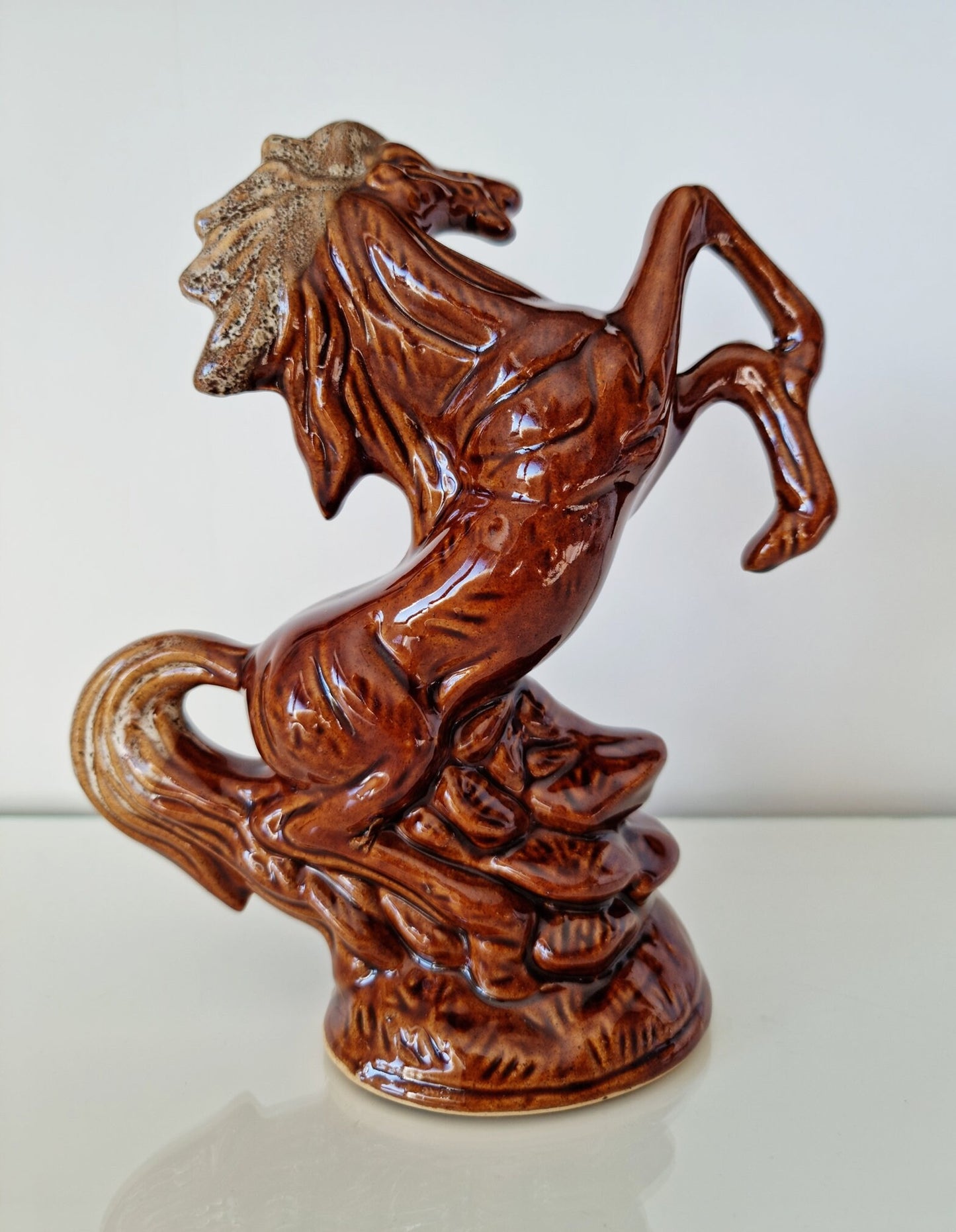 Vintage Rearing Horse Statue Figurine, Ceramic Stallion Sculpture