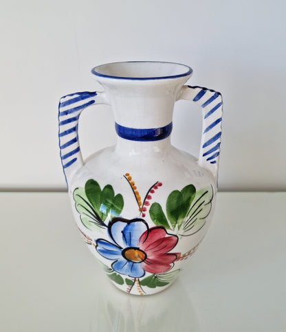 Vintage Hand-Painted Double Handled Folk Art Ceramic Jug