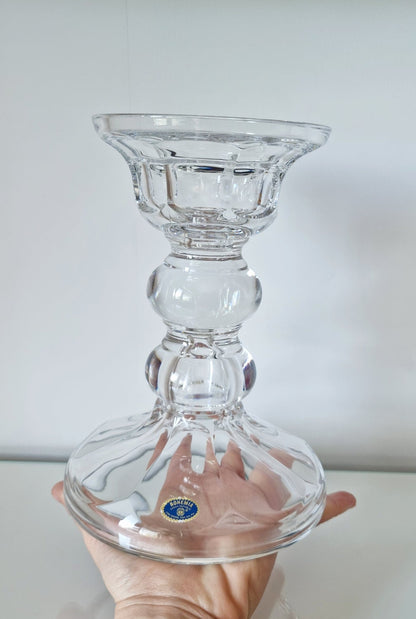 Vintage Large Bohemia Heavy Lead Crystal Glass Candleholder