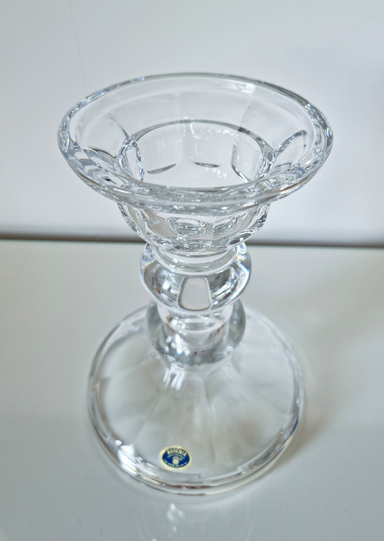 Vintage Large Bohemia Heavy Lead Crystal Glass Candleholder