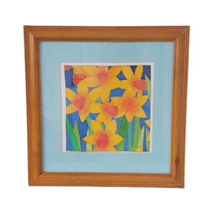 Vintage Hand-Painted Daffodils Framed Signed Art '96