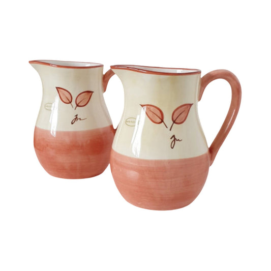 Set Of Two Hand Painted Leaf Design Ceramic Jugs