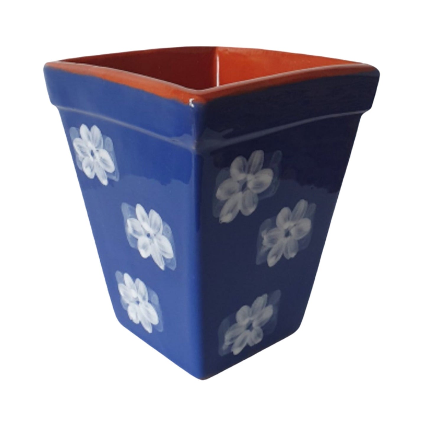 Lovely Hand Painted Square Ceramic Planter/Plant Pot In Floral Design