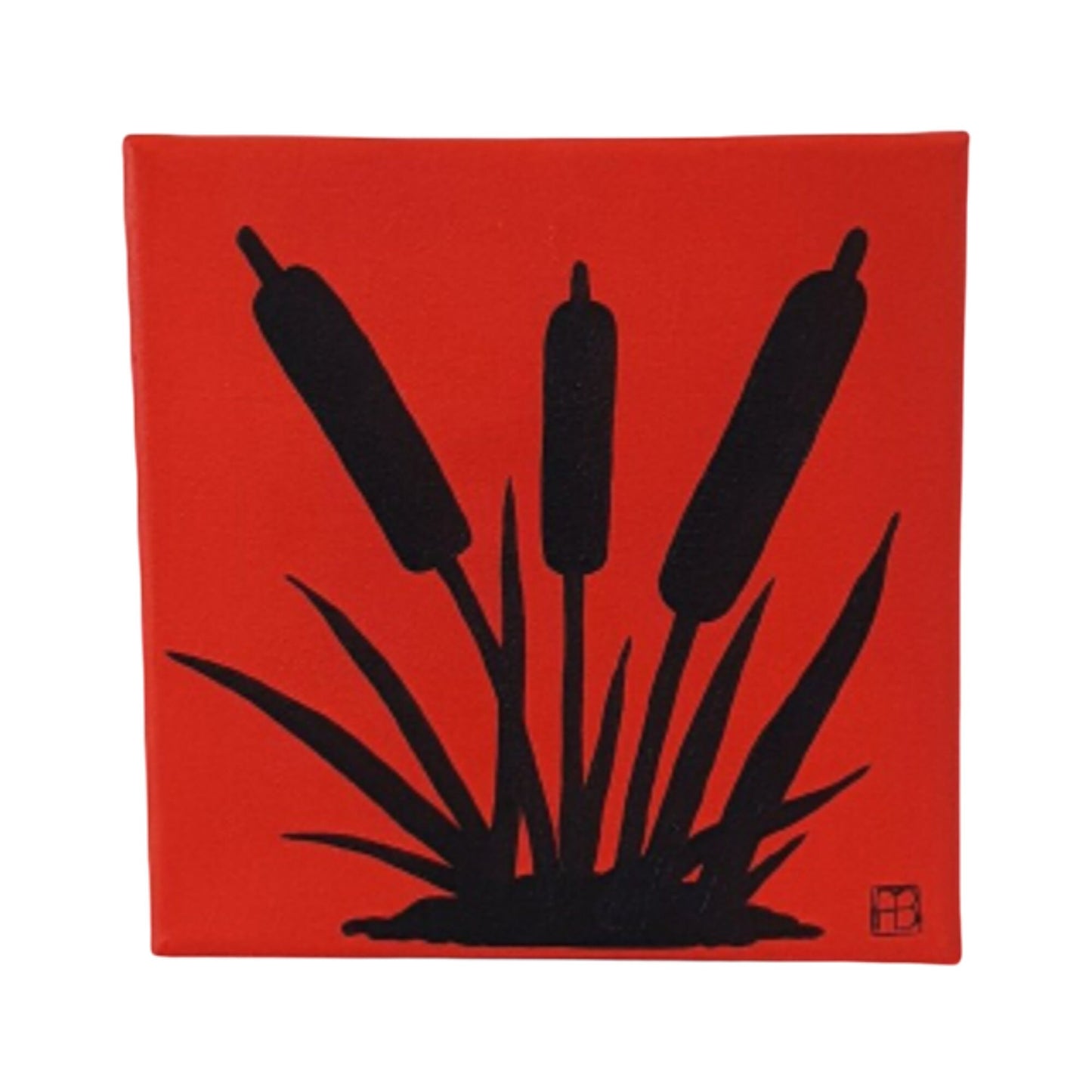 Cattails Sunset Silhouette Acrylic Painting, Original Hand-Painted Art