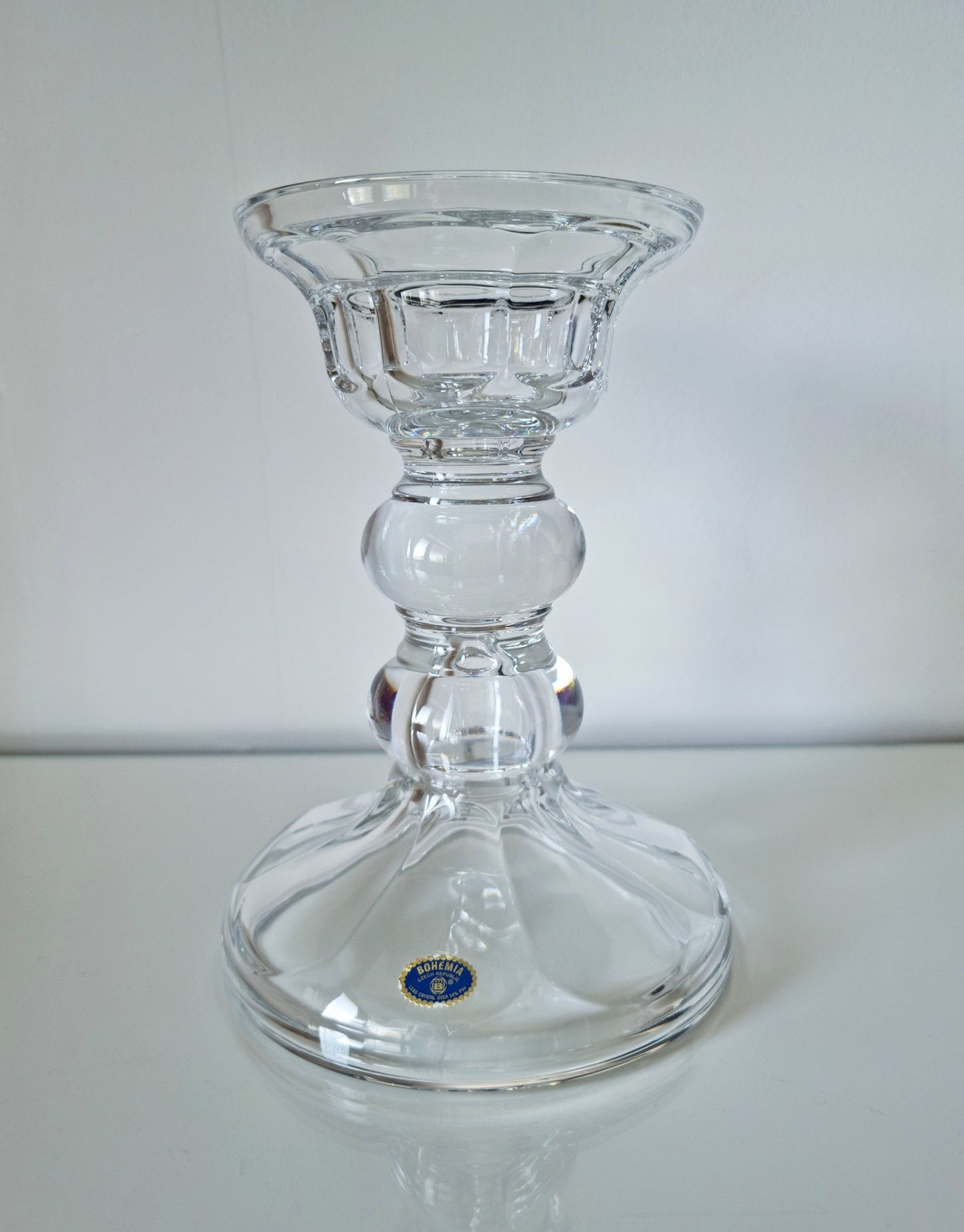 Vintage Large Bohemia Heavy Lead Crystal Glass Candleholder