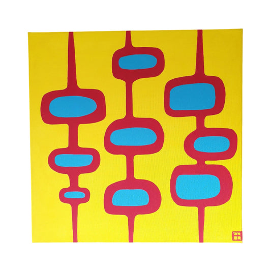 Mid Century Modern Retro Inspired Abstract Acrylic Painting, Original Mcm Space Age Style Art