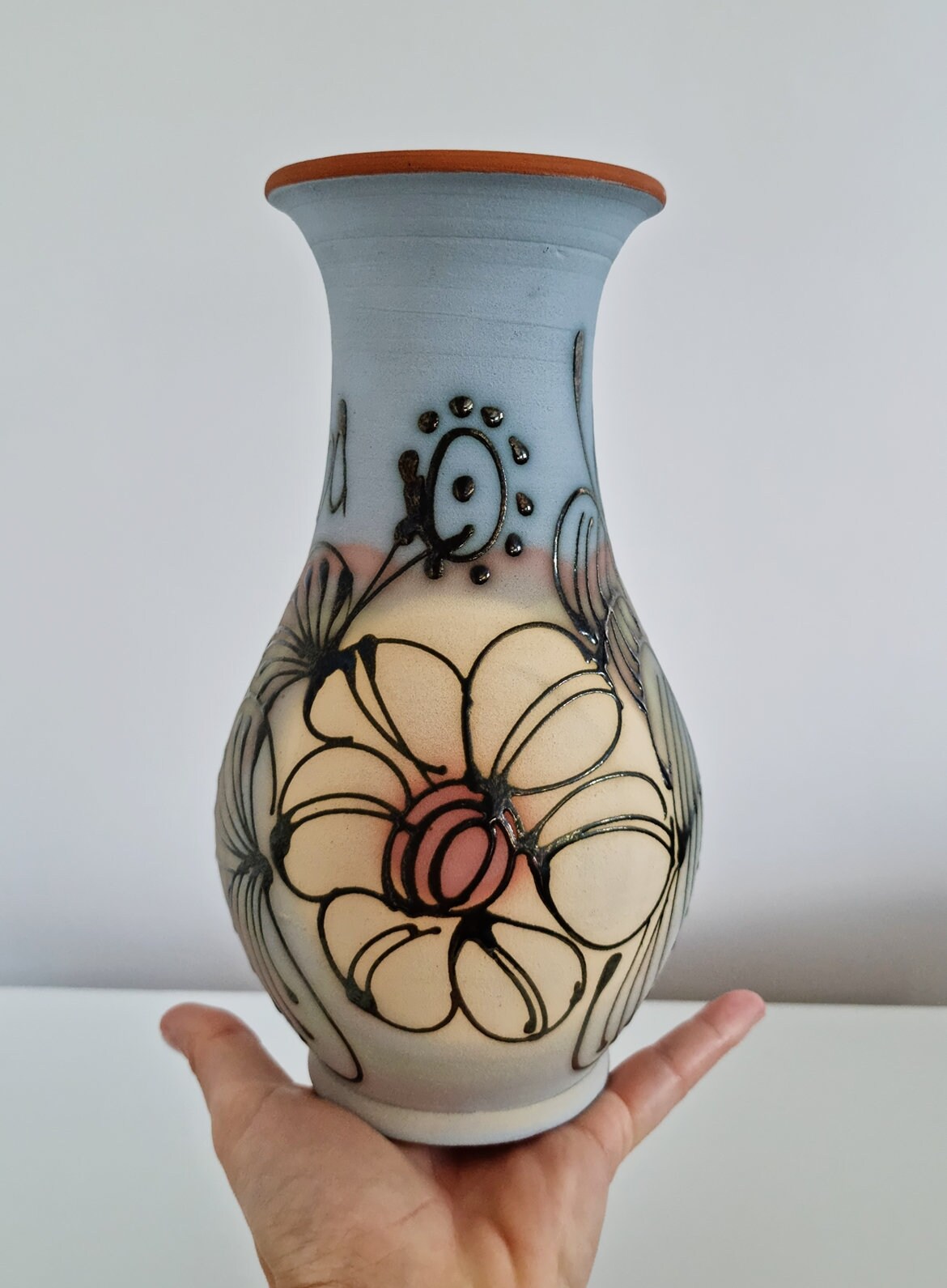 Lovely Floral Design Clay Vase