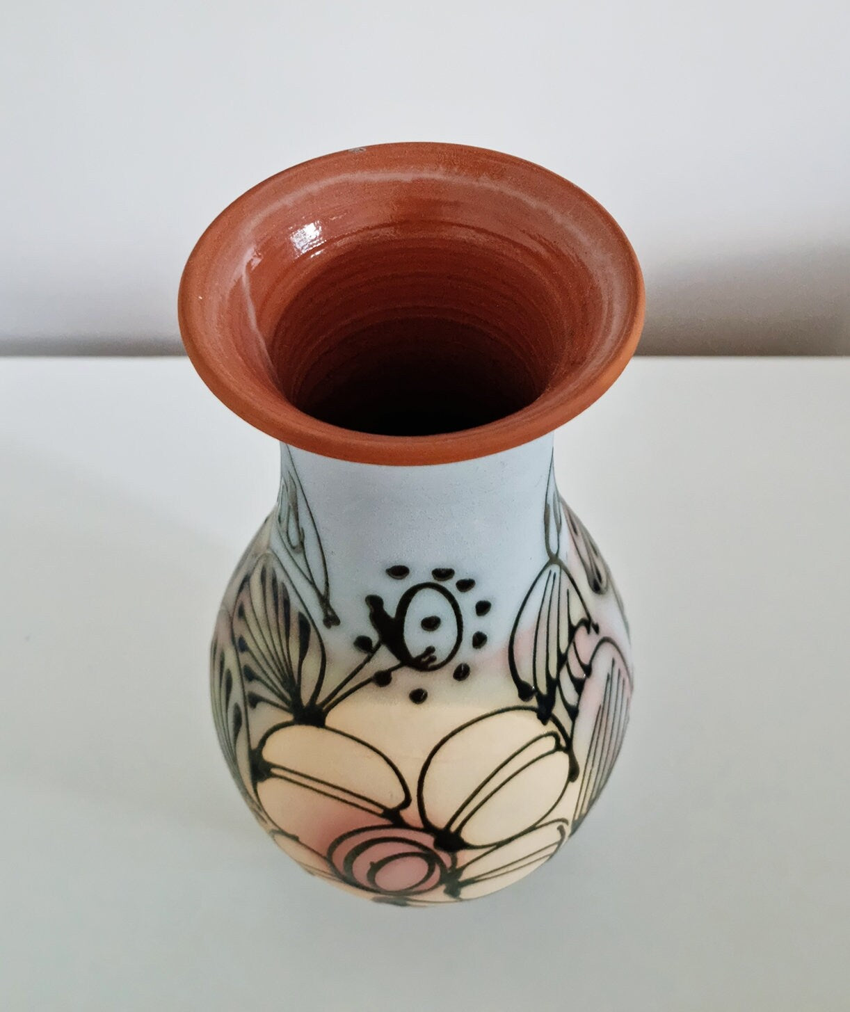 Lovely Floral Design Clay Vase