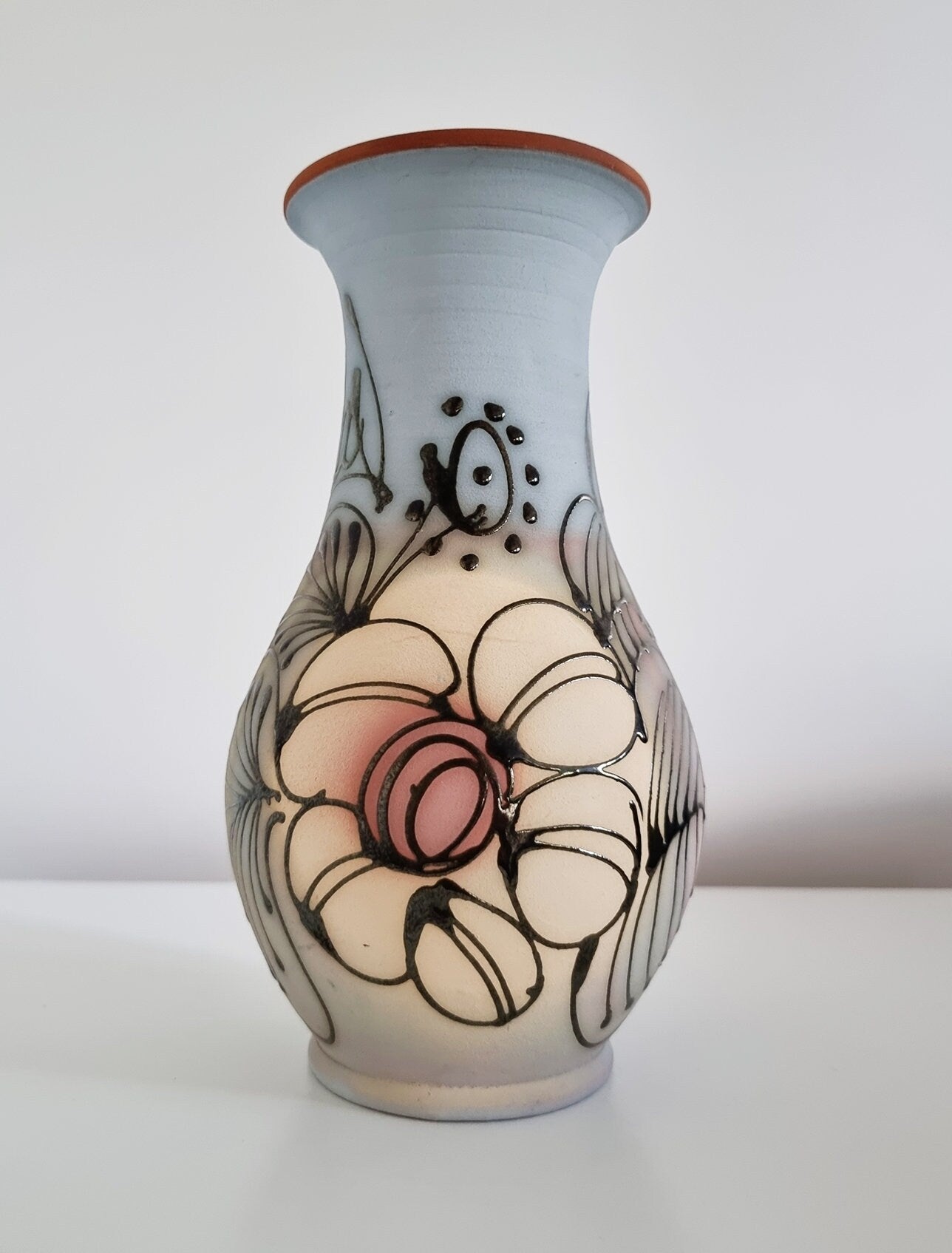 Lovely Floral Design Clay Vase