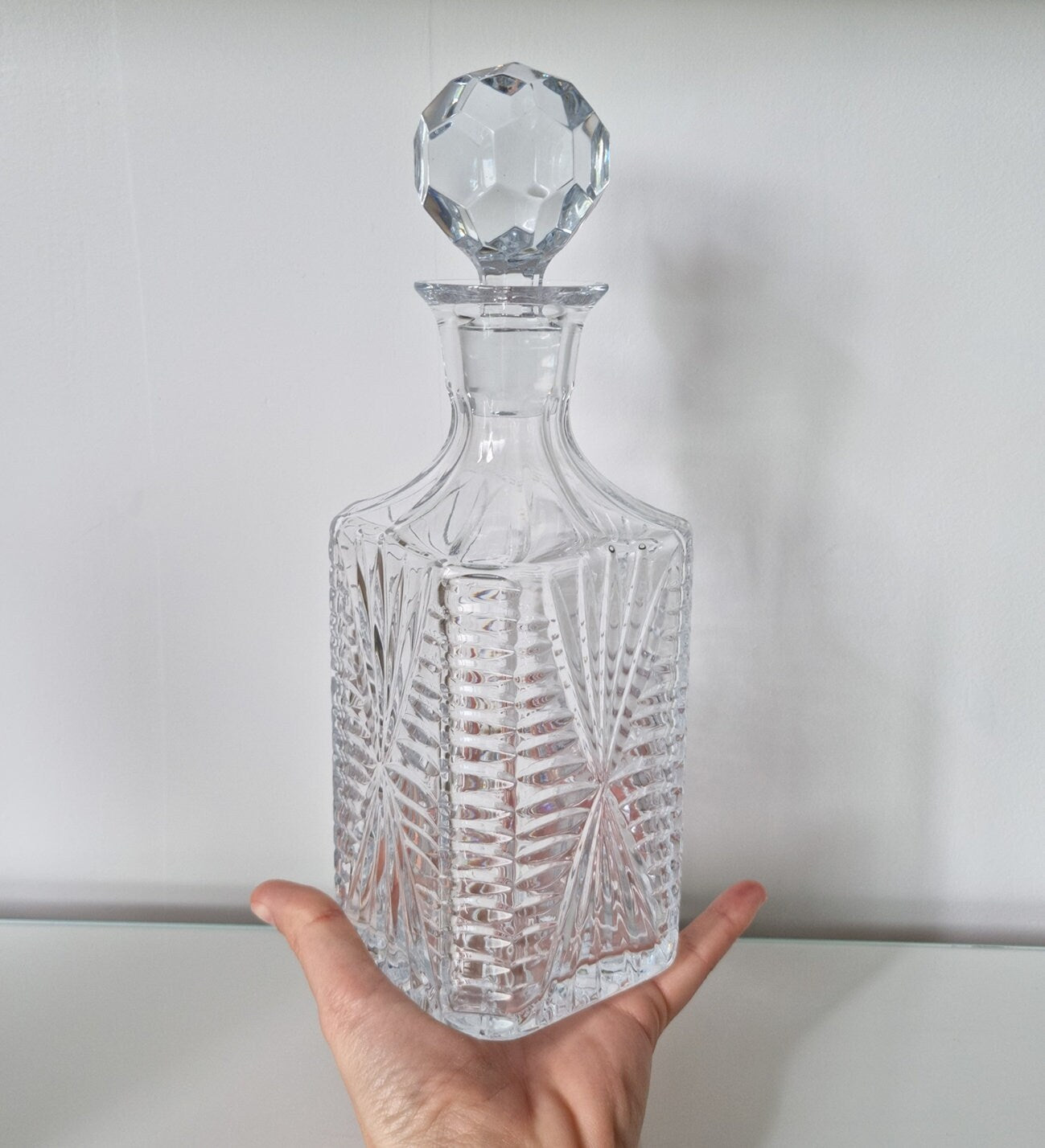 Mid-Century Lead Crystal Glass Decanter With Stopper